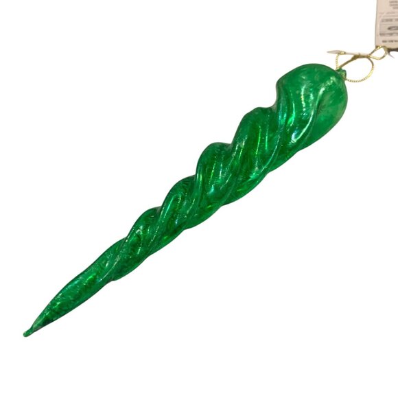 Green German Swirl Icicle Ornament 7 Christmas Tree Decoration Hanging Glass - Picture 1 of 4